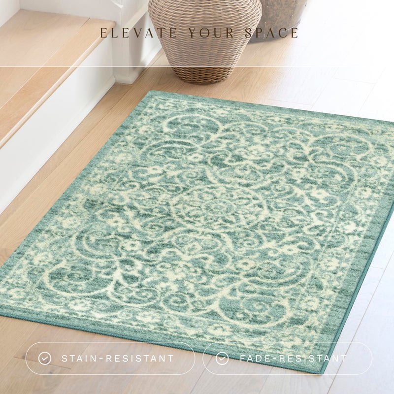 Maples Rugs Pelham Transitional Area Rugs - Made in USA - Washable, Non Slip, Indoor Carpet for Entryway, Foyer, Kitchen, and Bathroom, 2'6 x 3'10, Light Spa - Image 2